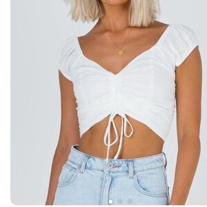 Princess Polly White Ruched Tie Front Crop Top
